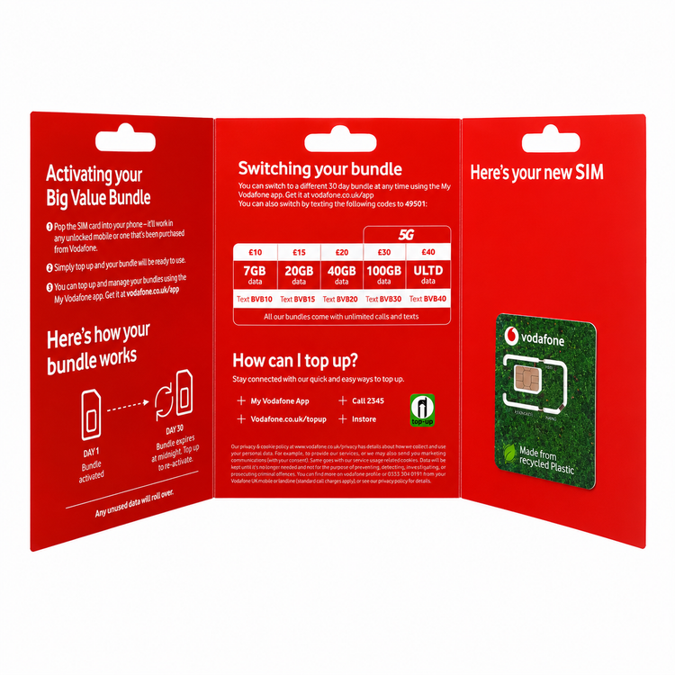 سیم کارت فیزیکی Vodafone (ودافون) انگلیس +44 | رجیستر شده